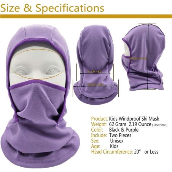 Kids Balaclava Ski Mask Windproof Fleece Neck Warmer Gaiter Winter Face Warmer - Picture 2 of 7